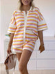 Damen gestricktes gestreiftes Cardigan- und Shorts-Set