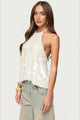 Damen Neckholder Paillettentop Rückenfrei