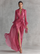 Roze Chiffon Jurk V-Hals