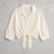Damen Leinenbluse Aus Voile Mit Bindeband