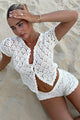 Damen Strick Zweiteiler Mit Lochmuster Und Shorts