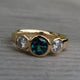 Vintage Blue & White Glass Gold Ring