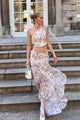 Damen Zweiteiler Mit Blumenprint Und One Shoulder Rosa