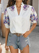 Damenbluse Mit Blumenprint Und Stehkragen