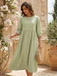Midikleid mit Rundhalsausschnitt & Laternenärmeln – Selina