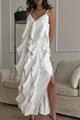 Damen Maxi Slipkleid Mit Volantbesatz Und V Ausschnitt
