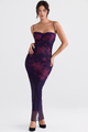 Enganliegendes Maxikleid aus floralem Mesh in Lila