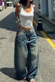 Damen Wide Leg Jeans Mit Geradem Bein Blau