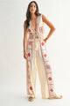 Damen Leinen Set Mit Stickerei Und Weiter Hose