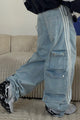 Damen Weite Gestreifte Denim Hose