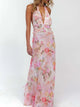 Maxikleid mit Blumenmuster, Neckholder und tiefem V-Ausschnitt