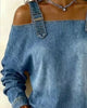 Damen Jeansbluse Mit Cut Out Schultern Und Knopfleiste