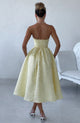 Floraler Jacquard Trägerloser Plissierter Midikleid Zitrone