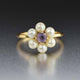 Pearl Blossom Ring in Vintage Gold with Purple Crystal