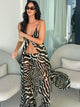 Damen Transparente Chiffon Hosen mit weitem Bein Blaues Zebra Muster Set