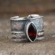 Vintage Oval Red Crystal Silver Ring