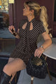 Damen Bodycon Minikleid Mit Polka Dots Und Bindeträgern