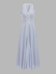 Damen Midikleid Gestreift Mit Neckholder Und V Ausschnitt