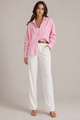 Damen Gestreifte Bluse Locker Rosa Weiß