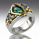 Silver & Gold Green Stone Ring
