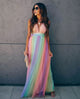 Damen Spaghettiträger Kleid Mit Regenbogen Print Mehrfarbig