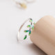 Adjustable Ring Made of Green Enamel Leaves in Silver
