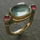 Blue and Garnet Red Glass Ring
