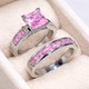Two Hearts Pink & Silver Ring Set