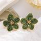 Vintage Green Enamel Flower Stud Earrings