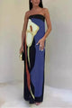Damen Maxikleid Schulterfrei Mit Abstract Print