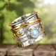 Star and Moon Moonstone Spinner Ring