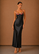 Damen Maxikleid Satin Mit Blumenapplikation
