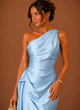 Damen Midi Kleid Satin One Shoulder Elegant