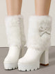 Plüschstiefel mit klobigem Absatz und Vintage-Schleifen-Akzent