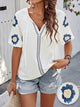 Damen Bluse Mit Stickerei Und V Ausschnitt