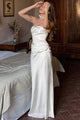 Damen Maxikleid Aus Satin Mit Falten Und Carmen-Ausschnitt