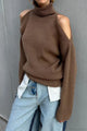 Damen Strickpullover Mit Rollkragen Und Schulter Cutout