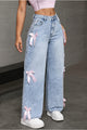 Damen Straight Leg Jeans Mit Schleifendetail