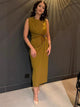 Ärmelloses Maxikleid aus Poly-Mix mit Schlitz in Oliv