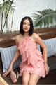 Damen Mini Kleid Mit Rüschenlagen Und Asymmetrischem Ausschnitt