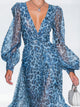 Damen Maxikleid Mit Leopardenmuster Und V Ausschnitt Blau
