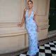 Damen Maxikleid Mit Floralem Print Und Neckholder Blau