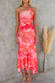 Damen Maxikleid One Shoulder Mit Floralem Print