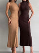 Weiches gestricktes, geripptes Bodycon-Midikleid