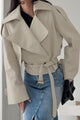 Damen Kurzjacke Mit Gürtel Und Reverskragen