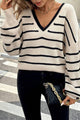 Damen Strickpullover Mit V Ausschnitt Und Streifen
