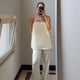 Damen Satin Zweiteiler Trägerloses Tube-Top Hochtaillierte Hose