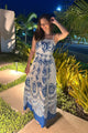 Polyester Spaghettiträger Midi Kleid Blau