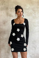 Damen Minikleid Mit Blumenmuster Und Langarm