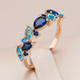 Elegant Ring with Blue Crystals Gold-Plated